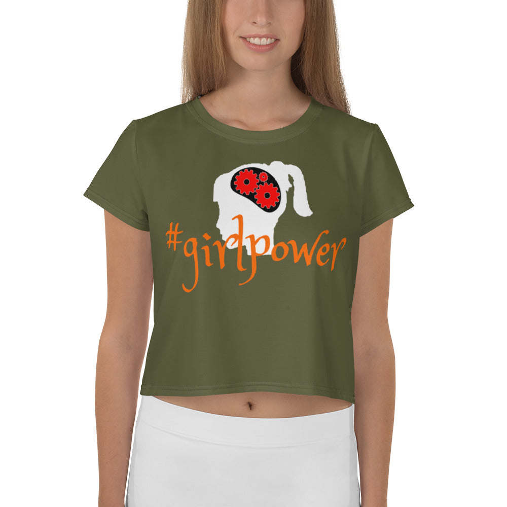 Army Green #girlpower Cropped Tees. Girls' Hashtag Art Crop Top. WickedYo.